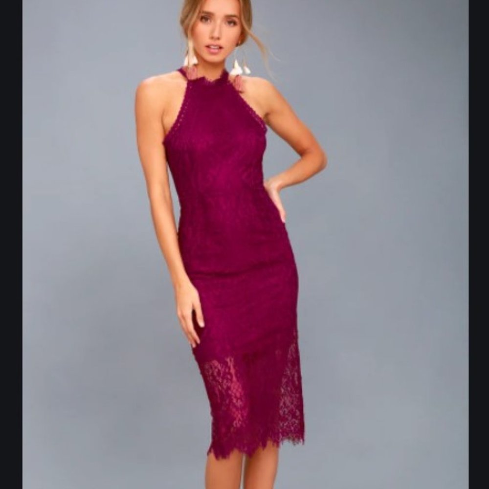 Kiss Me at Midnight Magenta Lace Halter Dress